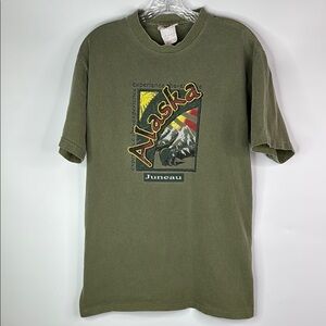 Vintage Quality Goods Juneau Alaska Graphic Olive Green T-Shirt Large